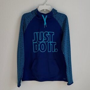 Nike Navy and Teal 'Just Do It' Hoodie